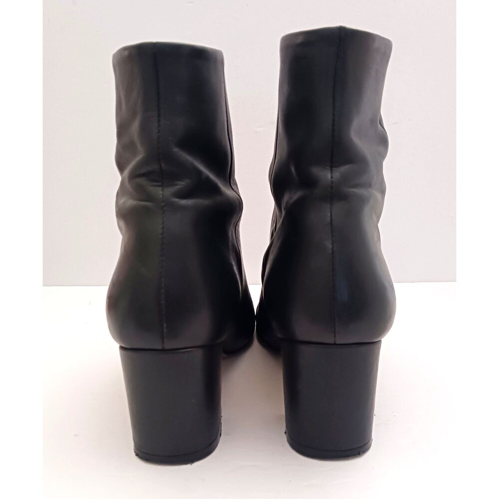 An Hour and A Shower Blk Leather Bootie Gold Studs Zipper Block Heel 40 US 9 - Picture 6 of 11